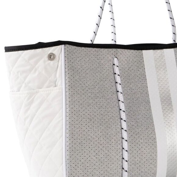 White and Gray Tote Bag - Neoprene Washable Tote with Pouch - BRAND NEW - Picture 3 of 10